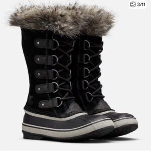 Sorel Black and Gray Winter Boots with Faux Fur